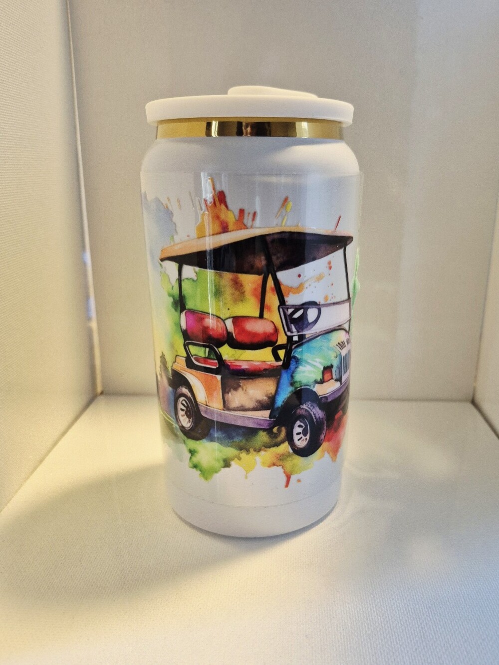 🏷3/$12 White Gold Steel 16oz can Drink Bottle Golf Cart Vibes-Made To Order